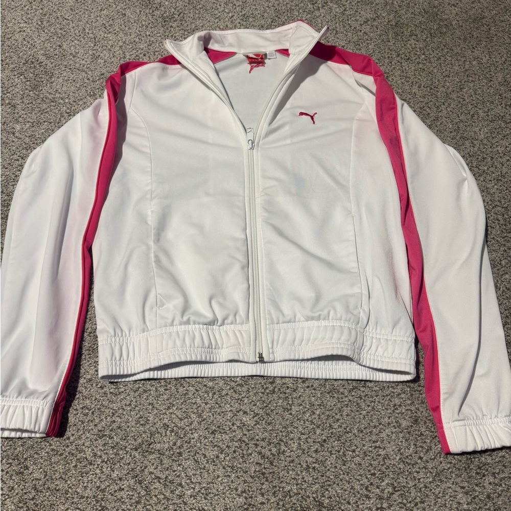 Puma Women's Bomber Jacket in White and Pink